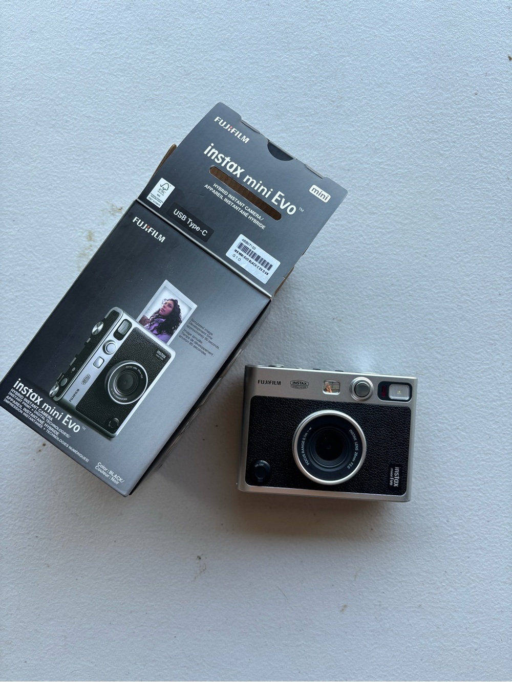 Fujifilm instax mini Evo Instant Camera in Silver and Black